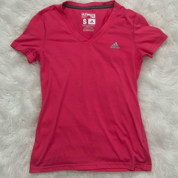 Adidas Pink V-Neck T-Shirt - Picture 1 of 3